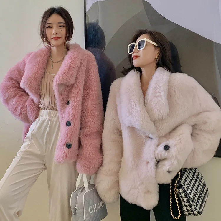 Fur coat women's wool lambswool winter coat