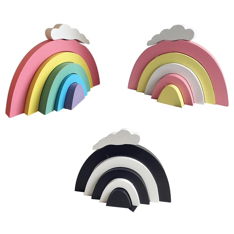 

-Wooden Rainbow Building Blocks Decor Kids Room Decorative Ornaments Wall Baby Nursery Gifts Decorations