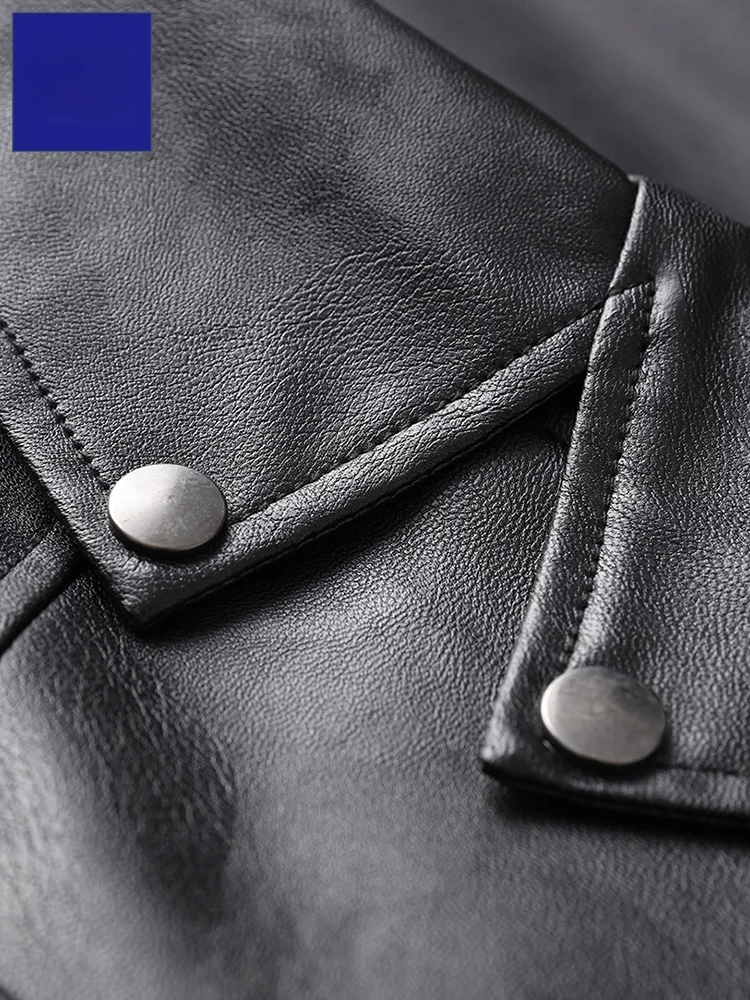 Черное кожаное пальто Romon для мужчин осень 2024 новая корейская мотоциклетная