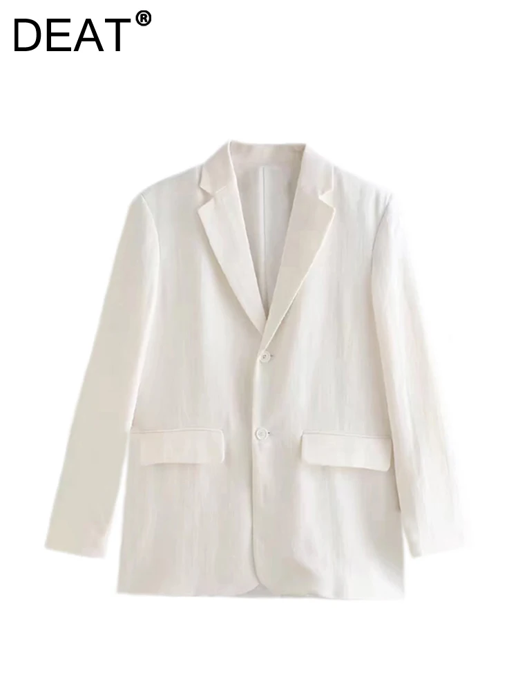 

[DEAT] Women Blazer Solid Simple Causal Style New Lapel Long Sleeve Loose Fit Jacket Fashion Tide Spring Winter 2023 13DA3916