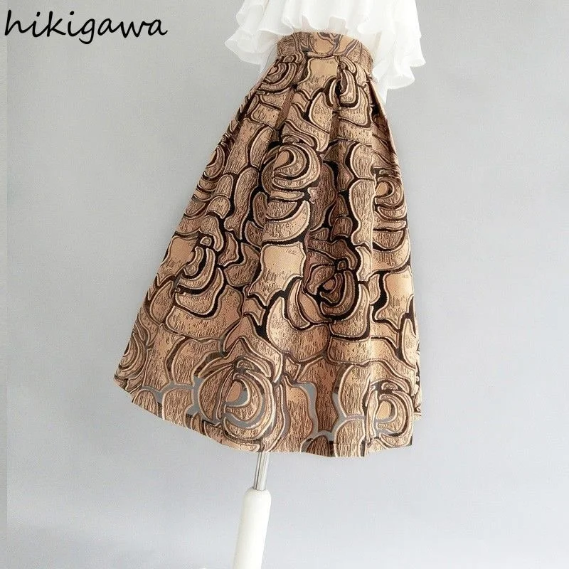 

Korean Jacquard Skirts for Womens 2022 Korean Midel Skirt High Waist Slim Y2K Jupes Vintage A-line Jupe Fashion Elegant Faldas