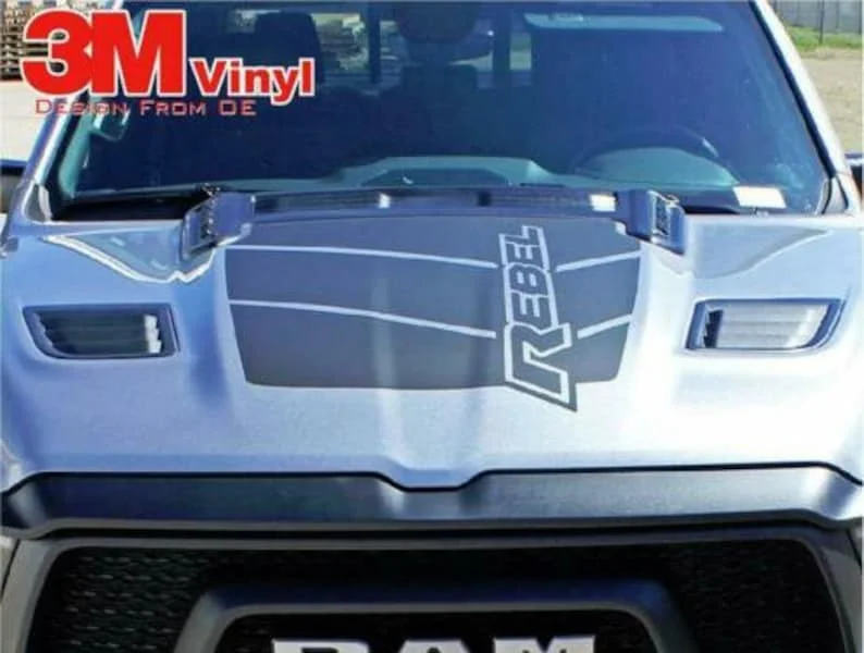 

Rebel Hood Stripe Fits 2019 - 2022 Ram Rebel 4x4 Graphic Decal 3M Vinly Car Stickers and Decals Car Hood Sticker