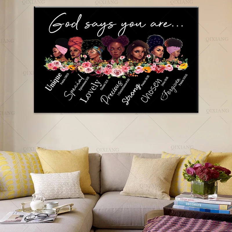 Черные Женщины сильные вдохновляющие цитаты Картина на холсте Бог говорит что вы