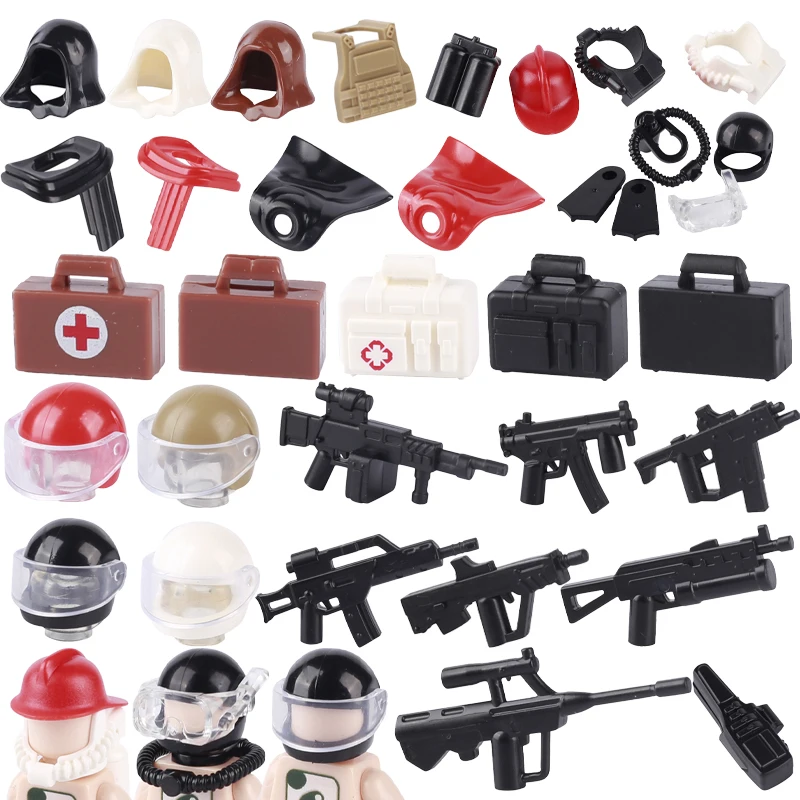 

Военный шлем MOC, конструктор, городской костюм для дайвинга, гоночные кепки, фигурки солдат, медицинская коробка, строительный блок, Детские кубики, игрушки
