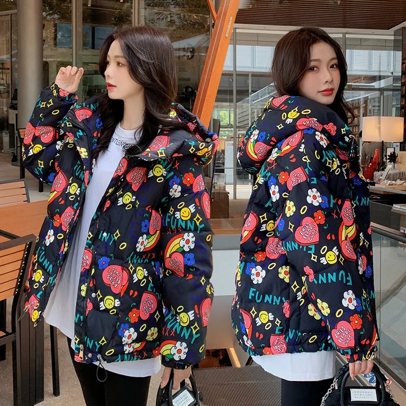 Winter Women's New Jacket Down Cotton Jacket Korean Loose Thick Warm Hooded Long-sleeved Protection Parker In Clothes