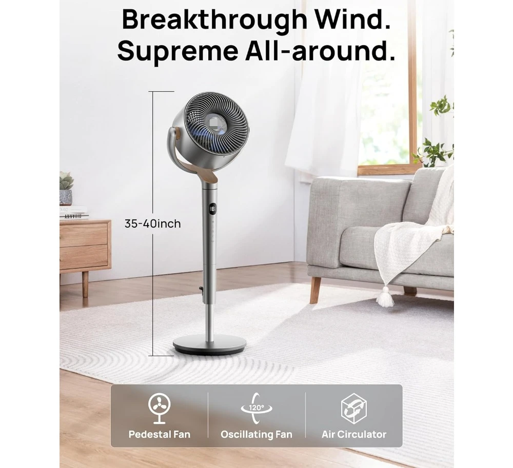 Стоячий вентилятор всенаправленный Осциллирующий 120 ° + для спальни 80 футов