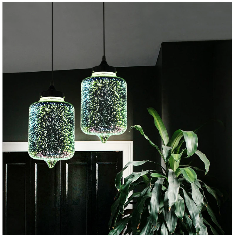 

3d Colorful Glass Pendant Lamp Nordic Starry Sky Lampshade Hanging Light Led For Kitchen Restaurant Bedroom Bedside Chandeliers