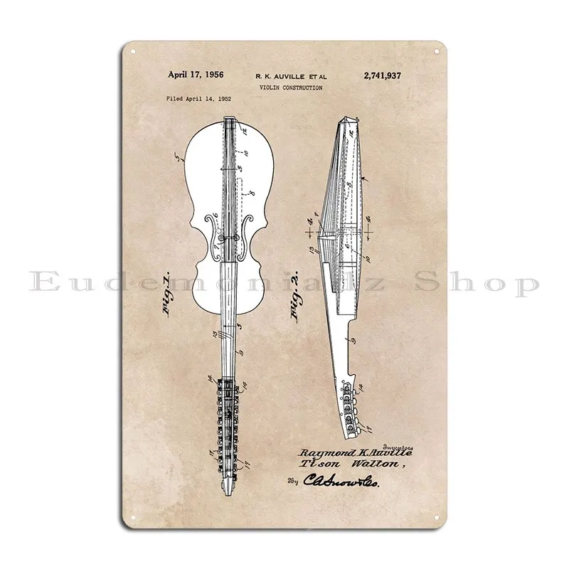 Арт-патент Auville 1956 строительный металлический знак для скрипки украшение клуба
