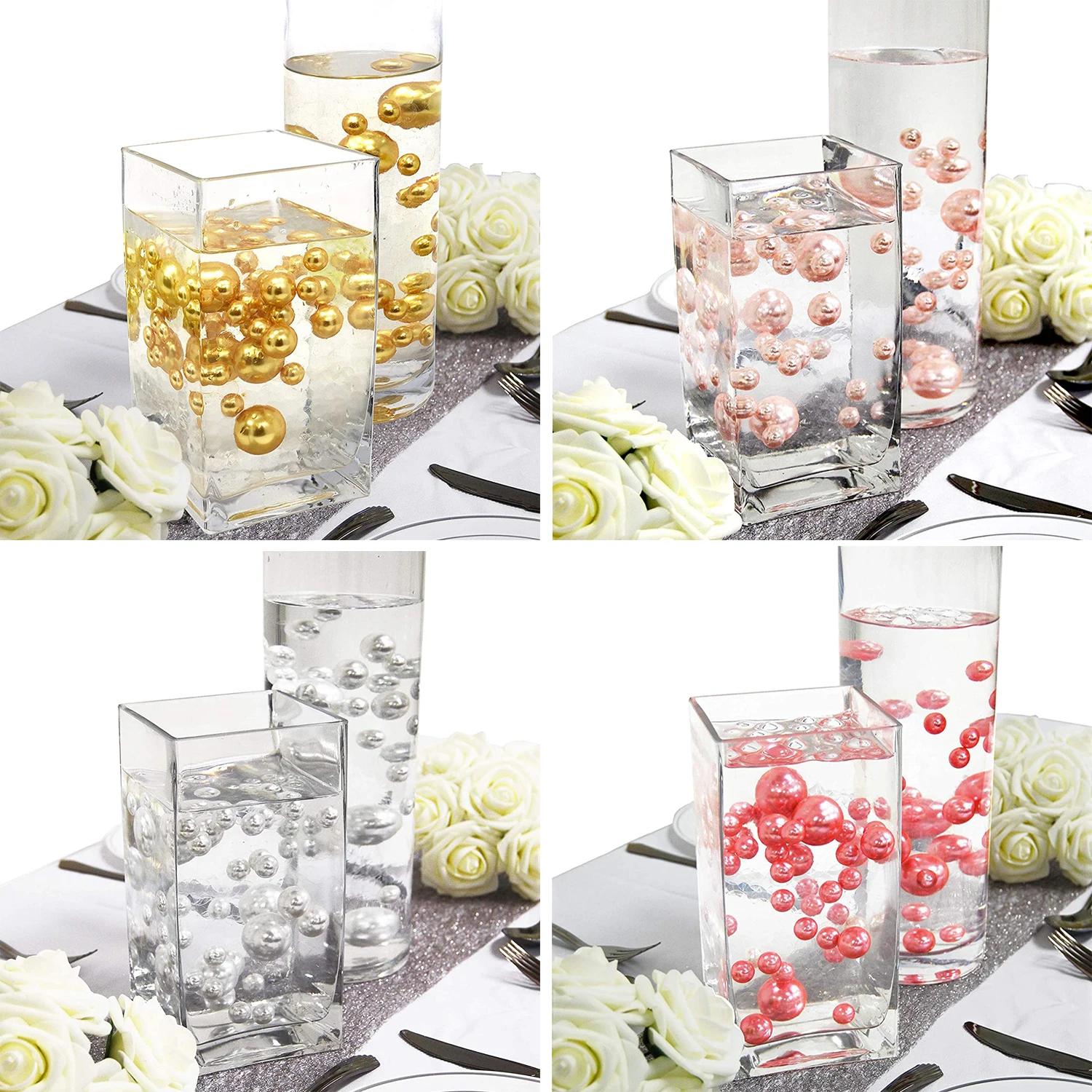 50pcs Floating Pearl Beads for Vases No Hole Highlight Pearls Includes Transparent Water Gels for Floating The Pearls Decoration