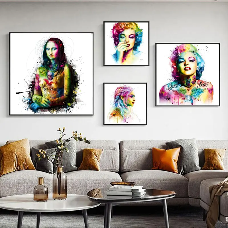 

Watercolor Famous Women Portrait Art Canvas Painting Fashion Tattoo Females Posters Wall Art Print Pictures Living Room Decor
