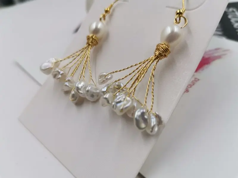Handcrafted rare freshwater pearl multi-lines women's earring