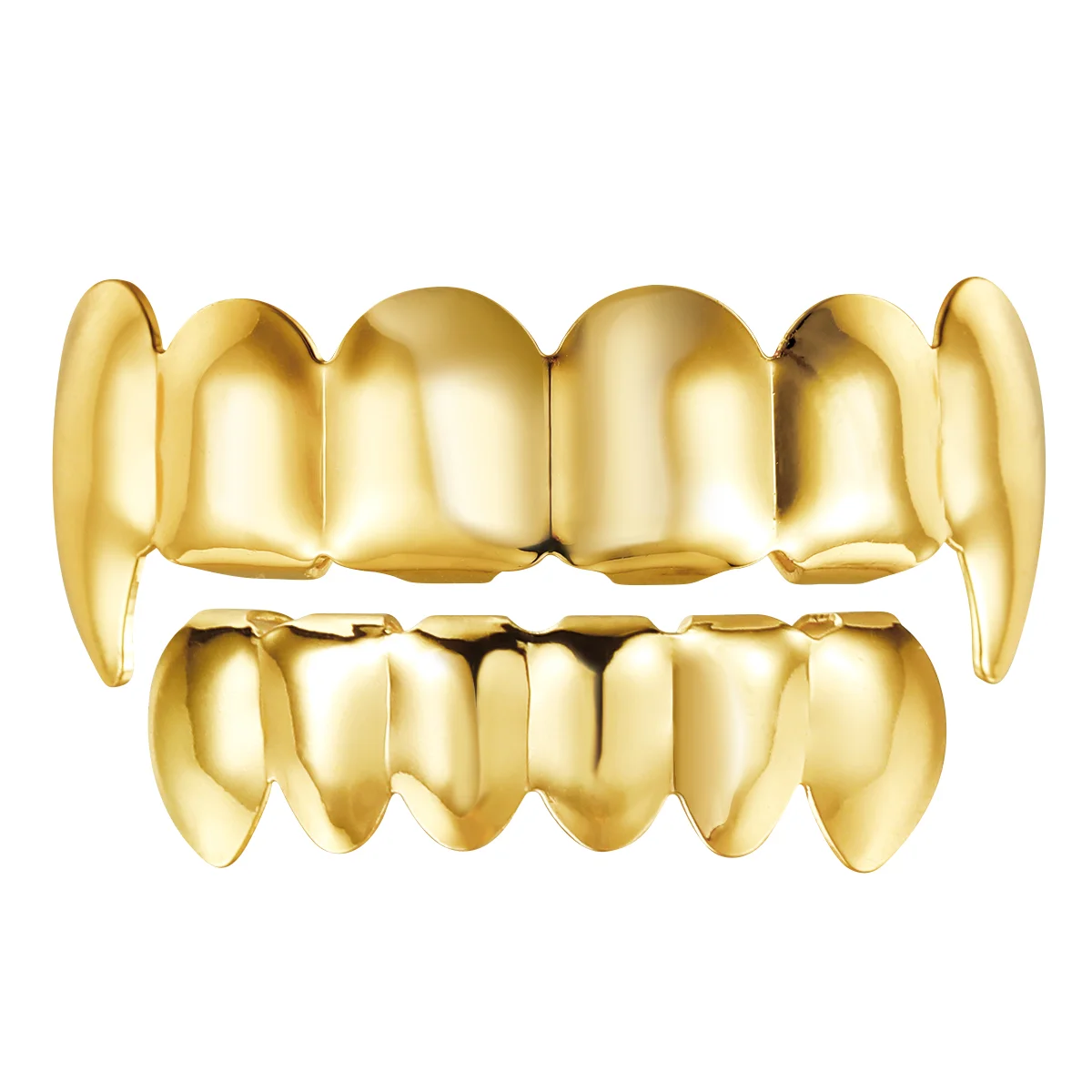 

Hip Hop Teeth Set Unique Charming Golden Color Teeth Top and Bottom Set Shiny Teeth for Men Women