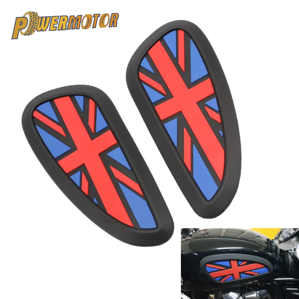

Universal Retro Motorcycle Cafe Racer Gas Fuel Tank Rubber Sticker Protector Sheath Knee Tank Pad Grip Decal The Union Jack Logo
