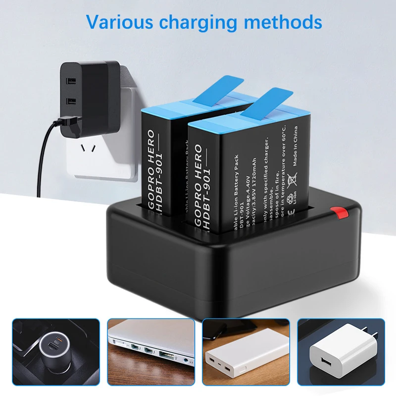 High Quality Dual Port Slot Double Battery Charger For Gopro Pro 9 Black With USB Cable Action Camera Accessories