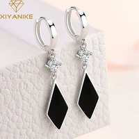 xiyanike vintage black rhombus zircon long drop dangle hoop earrings for women girl new fashion jewelry gift party %d1%81%d0%b5%d1%80%d1%8c%d0%b3%d0%b8 2022