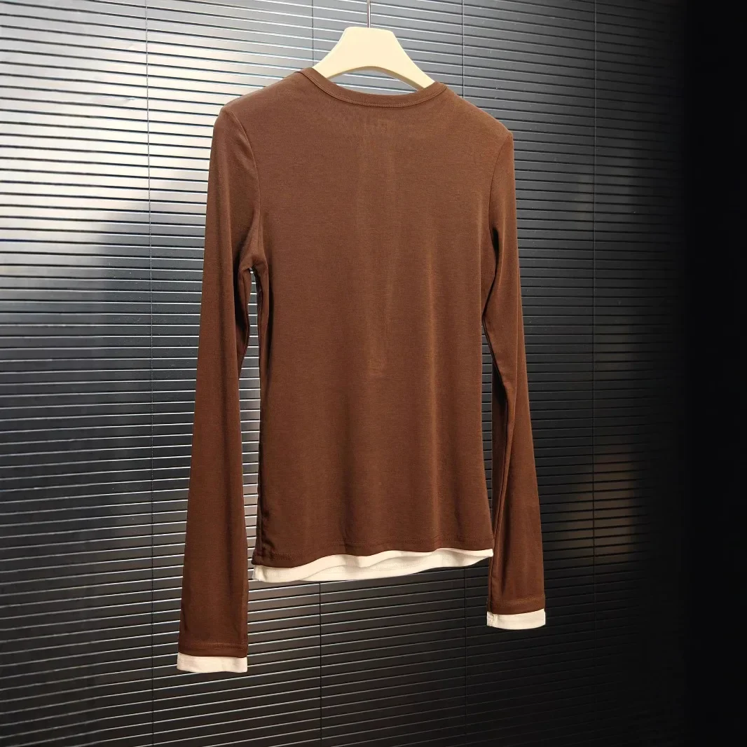 Двухсекционная иллюзионная футболка с длинными рукавами Генри женская осень 2024