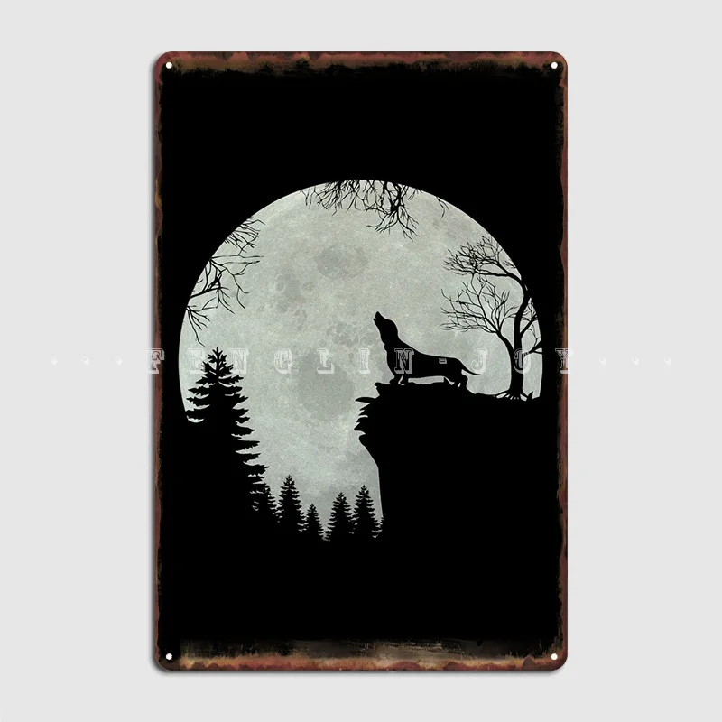 

Dachshund At Full Moon Poster Metal Plaque Wall Cave Designing Cave Pub Plaques Tin Sign Posters