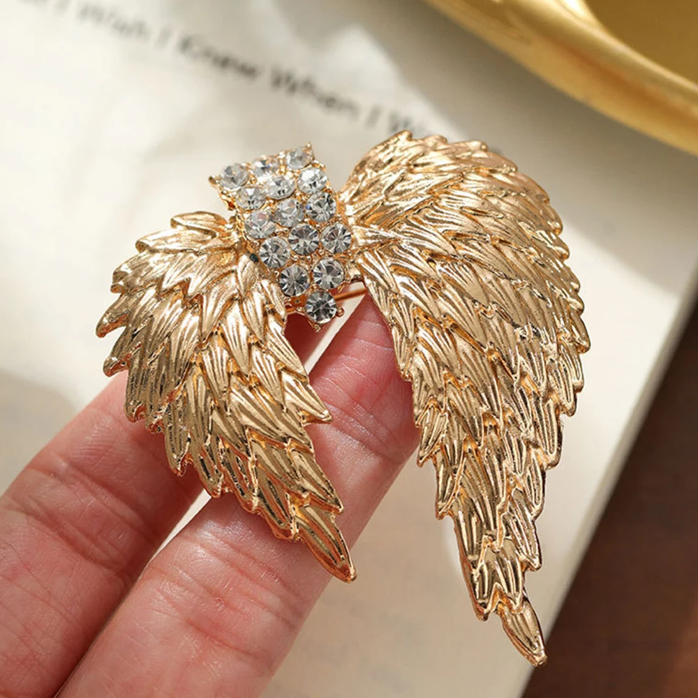 Модные роскошные броши с крыльями ангела золотого цвета со стразами и цирконием