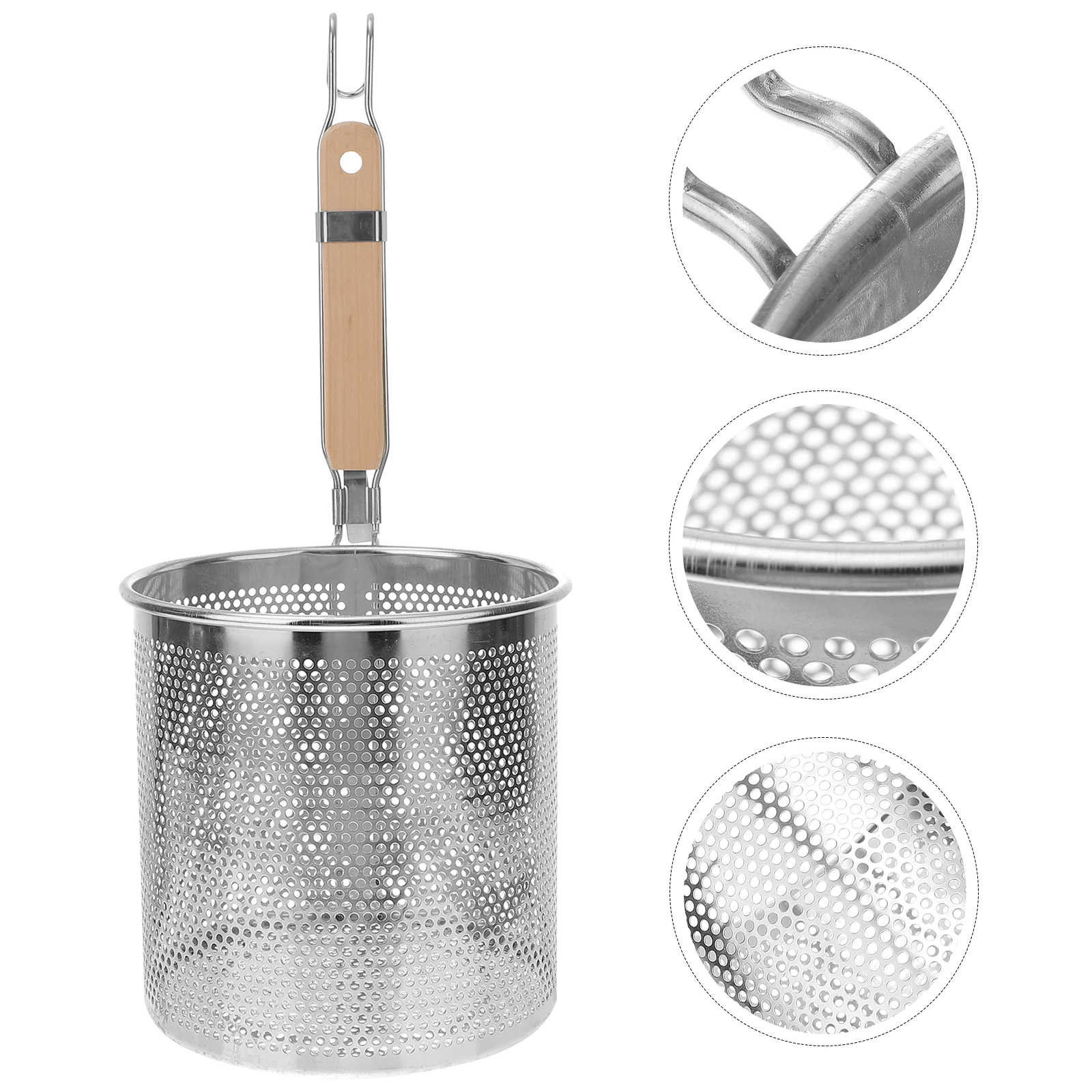 

Stainless Steel Filter Spoon Metal Cooking Utensils Handle Colander Wooden Tool Restaurant Practical Cookware Household