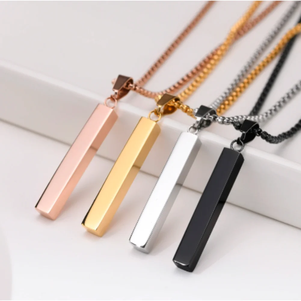 

2023 New Minimalist Geometric Necklaces for Men,Punk Stainless Steel 3D Vertical Bar Pendant Collar Jewelry,Free Chain 45cm