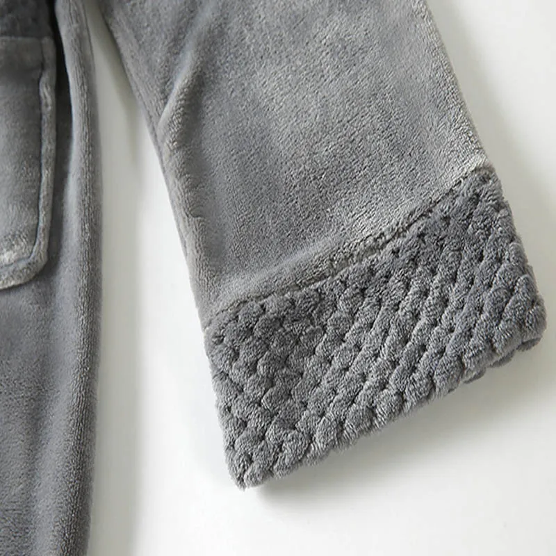 Men's Winter Warm Velvet V-neck Bathrobe Long Thickened Pajamas Coral Velvet Solid Color Long-sleeved Pajamas Hotel Bathrobe