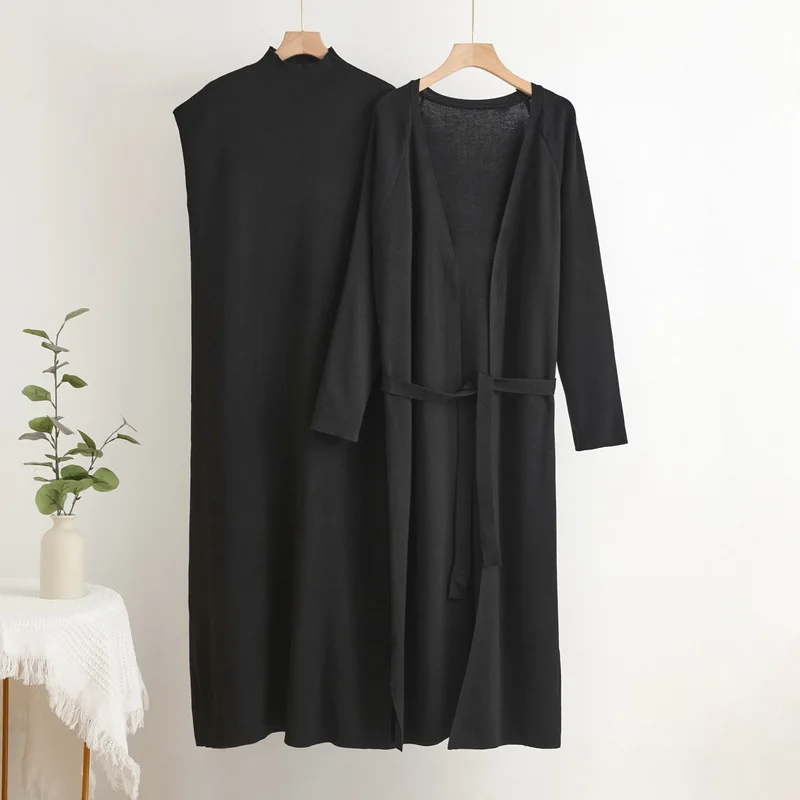 Элегантные однотонные вязаные комплекты из 2 предметов женские трикотажные