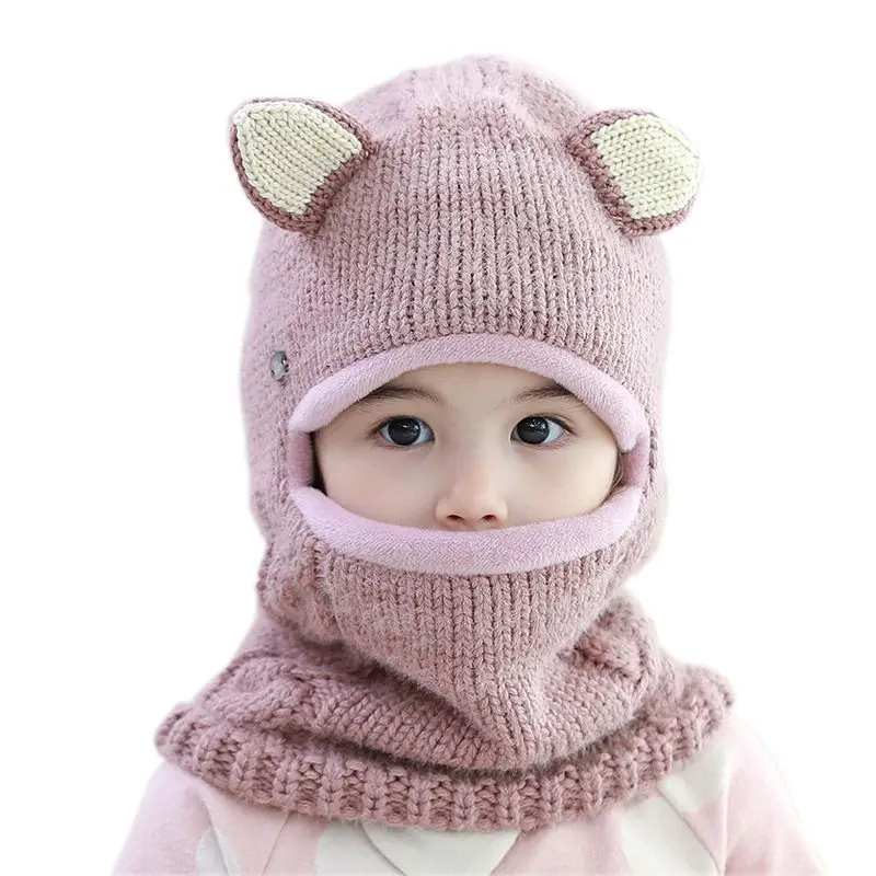 

Baby Hat Girls and Boys Winter Warm Pompom Hat Velvet Lining Caps Cute Ears Hats for Kids Beanie Hat Scarf Kids Windproof Cap