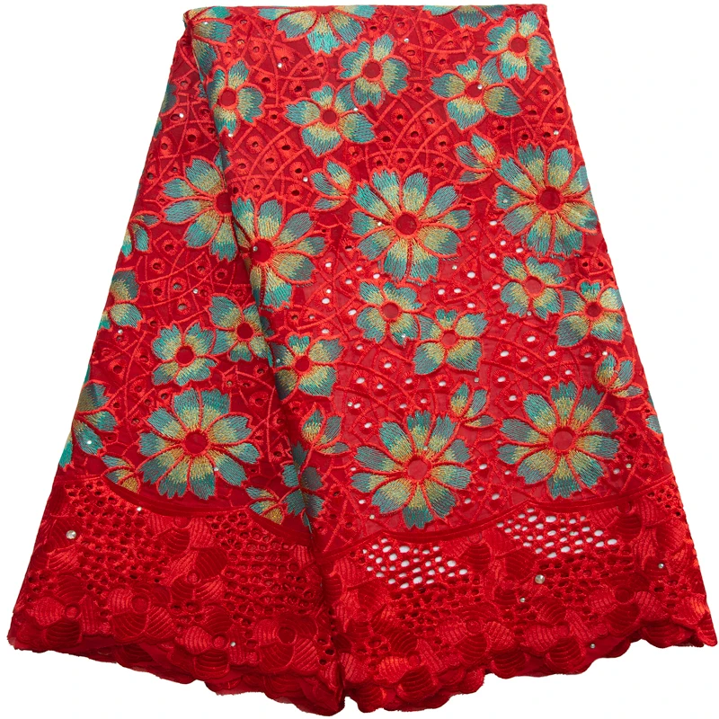 

5 Yards African Cotton Lace Fabric for Sewing Dresses 2023 High Quality Embroidery Nigerian Lace Fabric With Crystal F3226