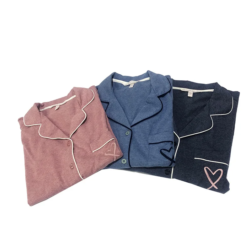 Colored Cotton Pajamas for Women Long Sleeve Button Down Pajamas Set Two Piece Sleepwear PJS Lounge Wear