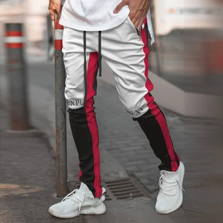 

Motocross Trackpants Slim Fit Elastic Waist Double Striped Bottoms Retro Fashion Sweatpants Men's Pants New