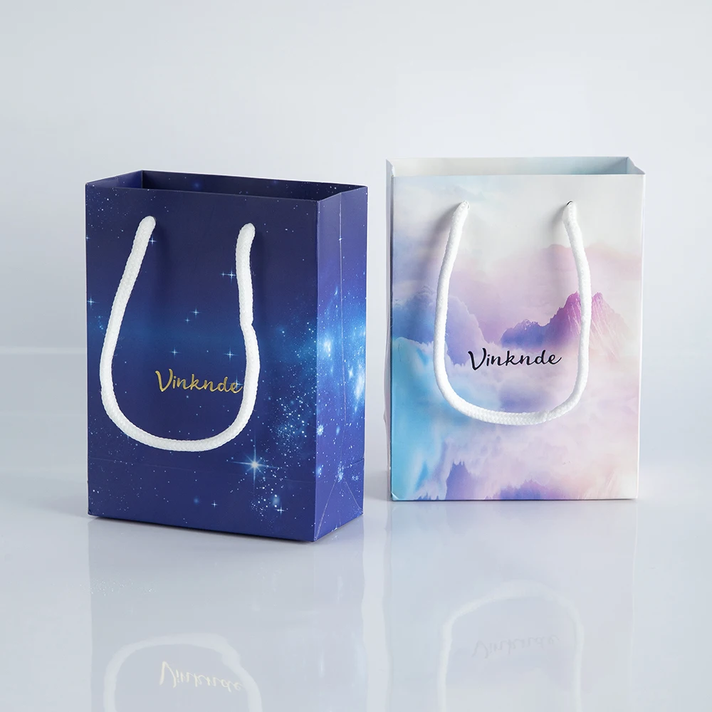 Bulk Small Business Paper Tote Bags 12x5.7x16cm Small Size Custom Logo Shopping Birthday Wedding Gift Storage Bags with Handles