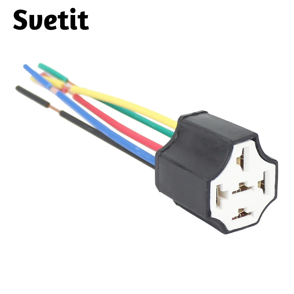 

10Pcs DC 12V 5Pin Ceramic Relay Socket Harness Connector For Car With Cable Wire