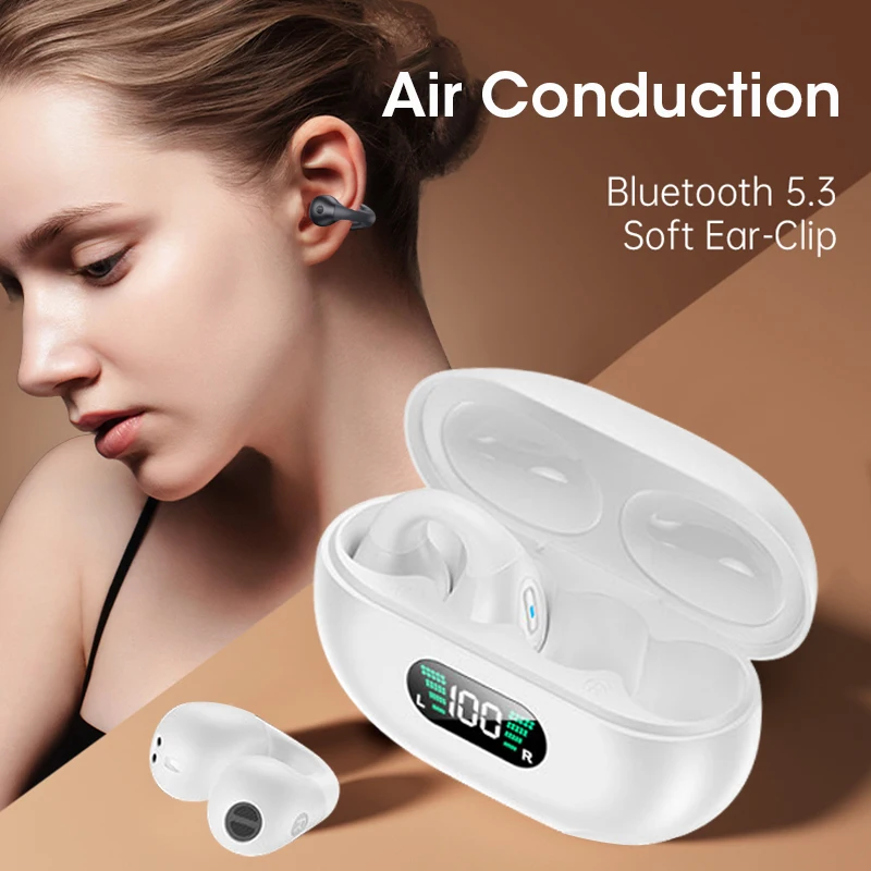 

Проводящие воздух наушники Bluetooth 5,3, спортивные наушники-вкладыши со светодиодным дисплеем, беспроводные наушники, подвесные наушники с микрофоном