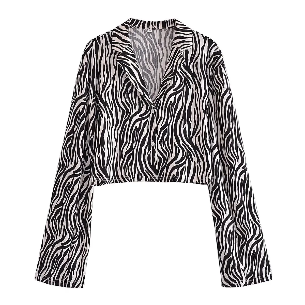 

A.D.E-Shirts Female Striped Printing Button Up Single Breasted Women Shirt Long Sleeve Slim Short Blouse Spring Tops-N01D2201645