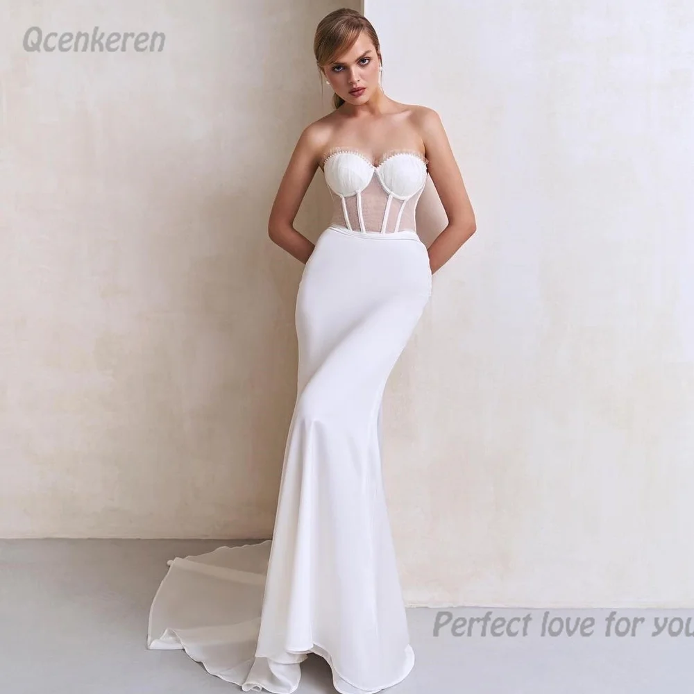 

Qcenkeren Trumpet Simple Wedding Dresses Floor-Length Sweetheart Elegant White Sleeveless Bridal Gowns For SA Romantic Women