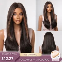 long straight synthetic wigs brown with highlight natural hair wigs middle part for black women cosplay daily heat resistant