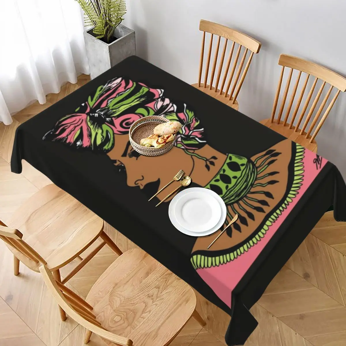 

Women Head Tablecloth Wear Your Crown AKA Queen Dinner Polyester Table Cover Square Cheap Decoration Printed Table Cloth