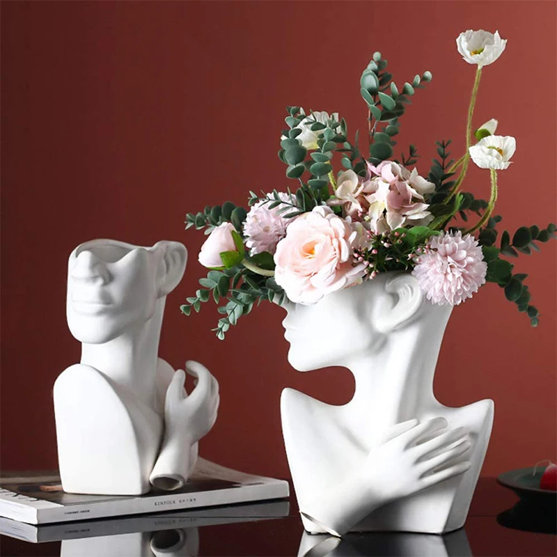 

Nordic Ceramic Vase Creative Washbasin Chest Shape Art Vases Male And Female Model Vase For Birthday Gift Home Office Decoration