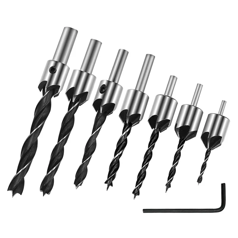 

3-10mm HSS Countersink Drill Bit Set for Wood Reamer Chamfer Boring Drill Wrench Counterbore Hole Cutter Screw Woodworking Tools