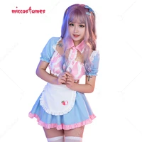 women kawaii lingerie cow printed ruffle maid style short top and skirt set with apron