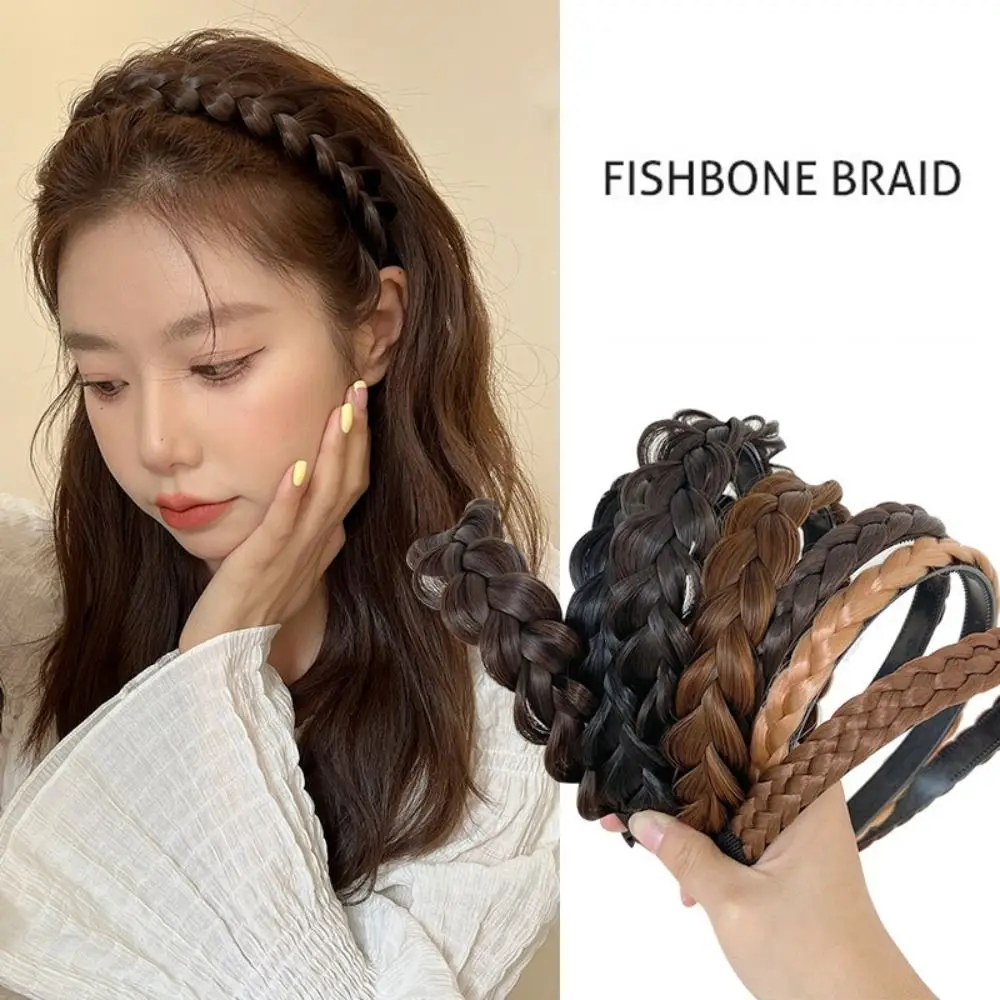 

1PC Wig Braid Headband Non-slip Fishbone Braid Widened Hair Hoop Wig Hairband Thickened Wide Braid Twist Headband Wig