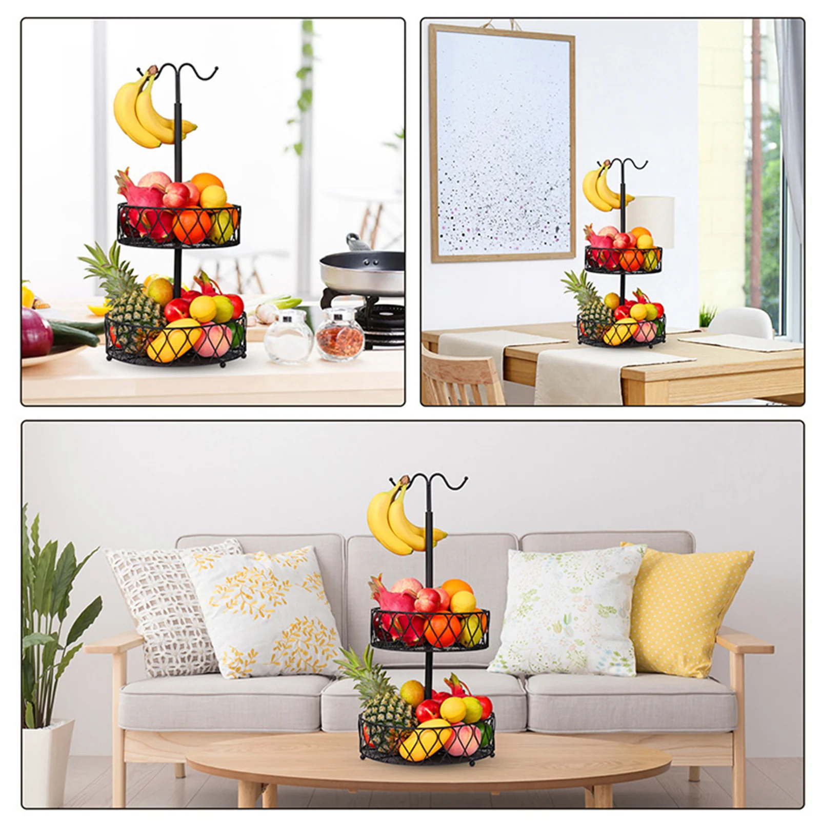 

Fruit Basket With Banana Hanger Fruit Holder Countertop Organizer 2-Tier Detachable Fruit Bowl With Banana Holder Fruit And