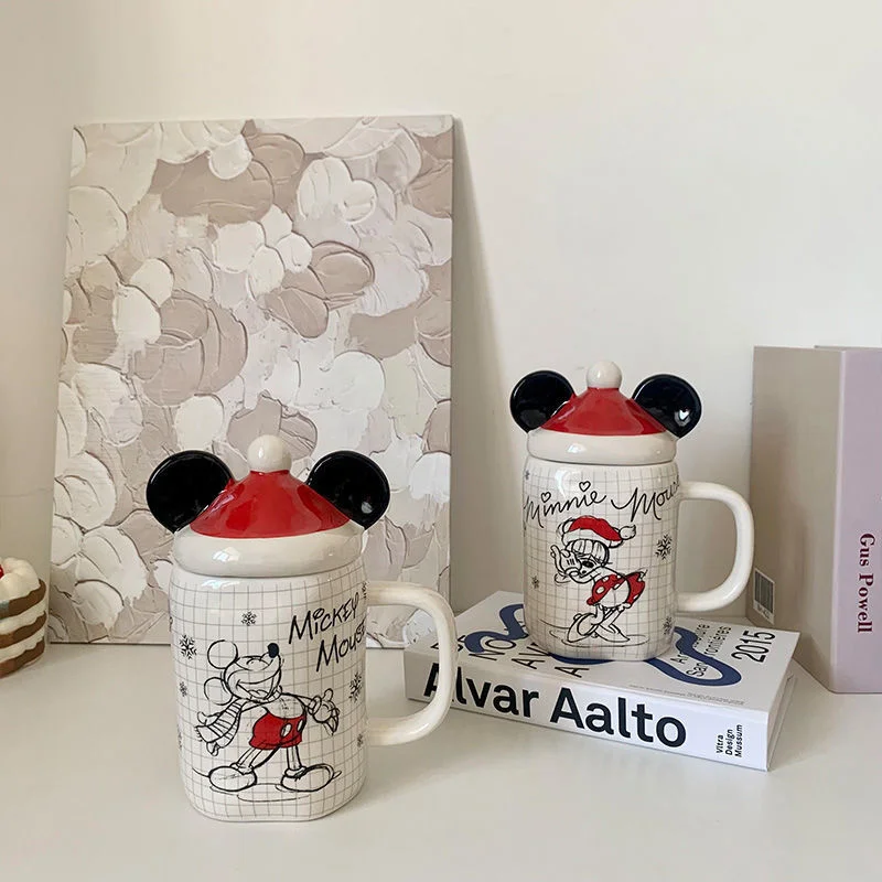 

Mickey Minnie Christmas series ceramic mug with cover water cup home office Cup cartoon cute water cup