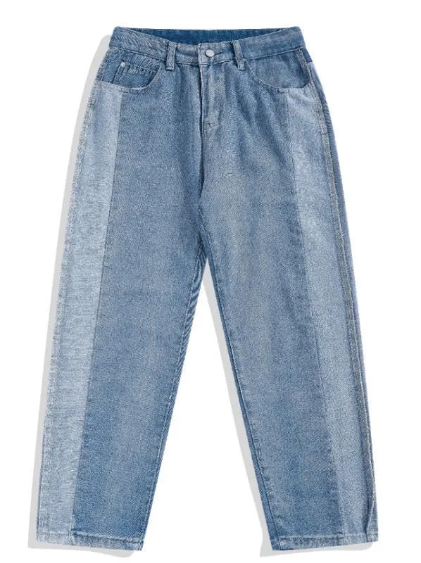 Jeans Men Design Print Mid Waist Oversize Baggy Jean Streetwear Zipper Fly Straight Denim Trousers Hip Hop Retro Ulzzang Teens