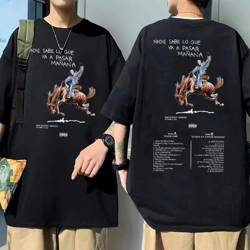 

Rapper Bad Bunny Hip Hop Oversized T Shirts Nadie Sabe Lo Que Va A Pasar Mañana Album Graphic T-shirt Men Fashion Loose Tshirt