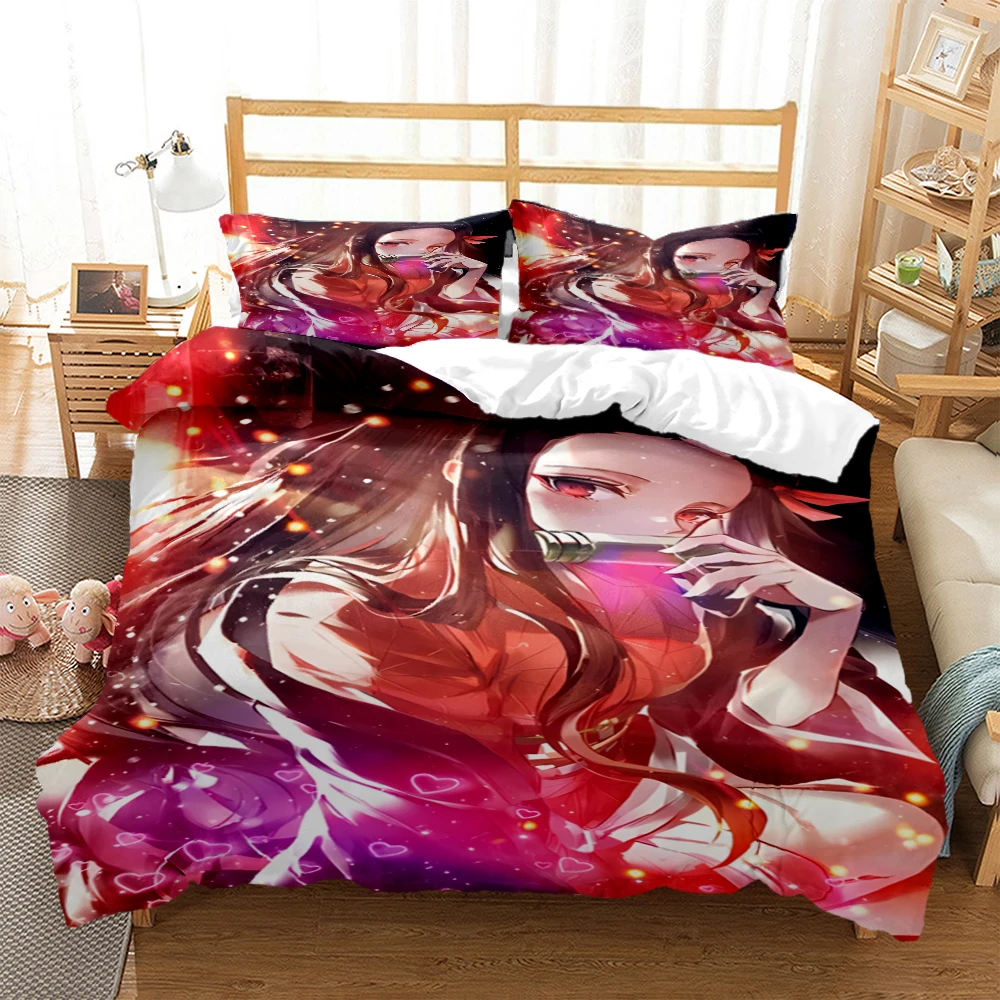 

Demon Slayer Print Three Piece Bedding Set Fashion Article Children or Adults for Beds Quilt Covers Pillowcases Bedding Set Gift