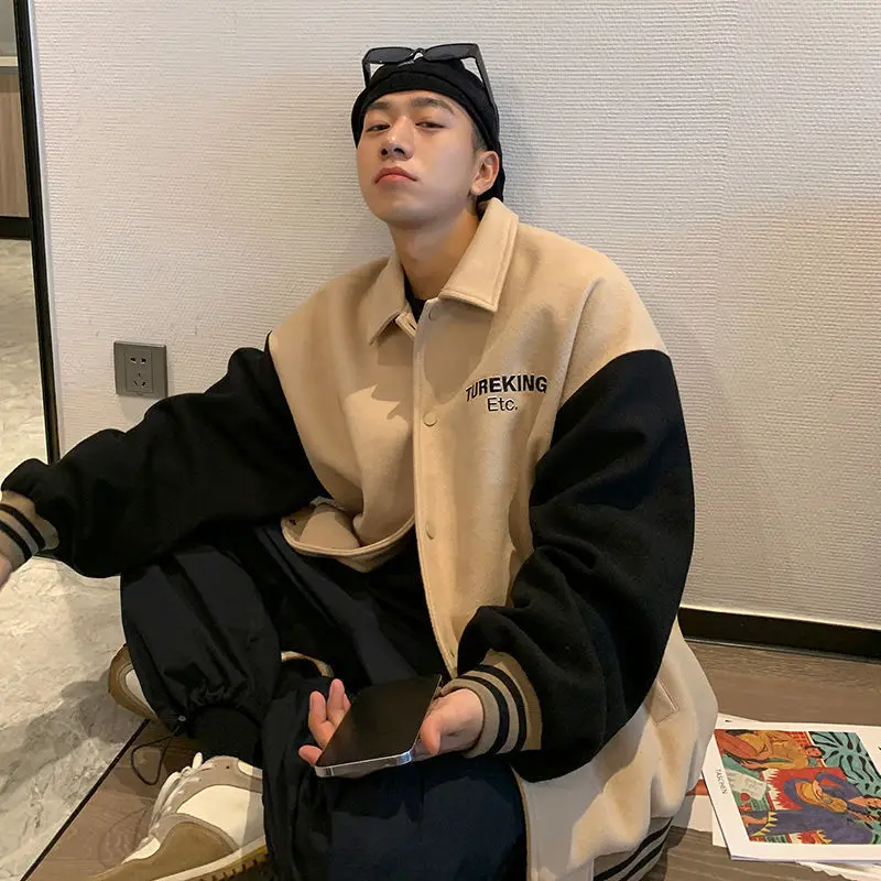 

Woolen Jacket Men's Tide Brand Loose Thickened Jacket Men's Korean Version of The Trend Baseball Uniform Tops Women's Couples