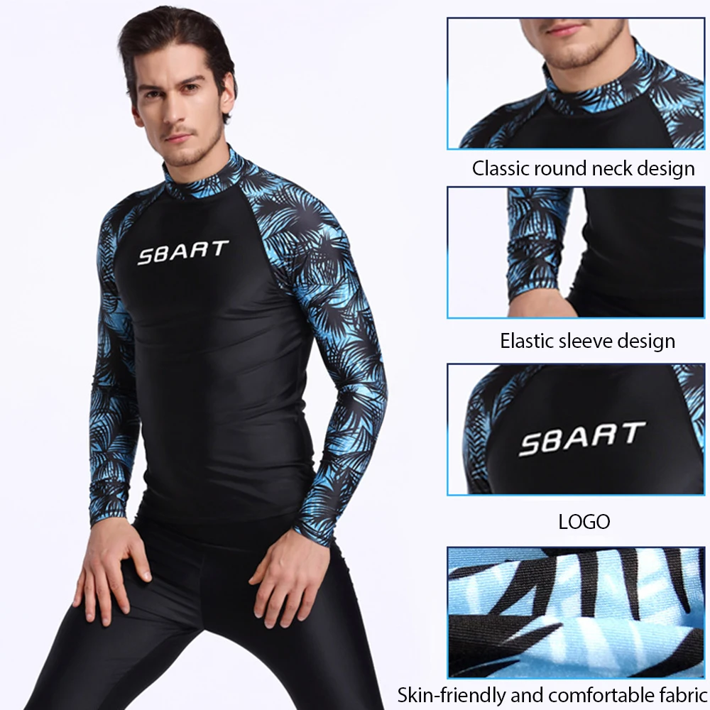 2022 new men's split long-sleeved beach snorkeling surfing suit T-shirt UV protection water sports swimming surfing suit T-shirt
