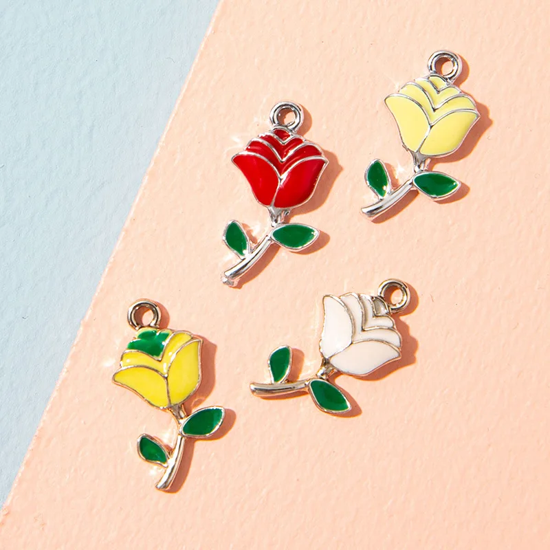

10Pcs Gold Plated Enamel Rose Flower Charm Pendant for Jewelry Making Bracelet Necklace Earrings DIY Handmade Craft