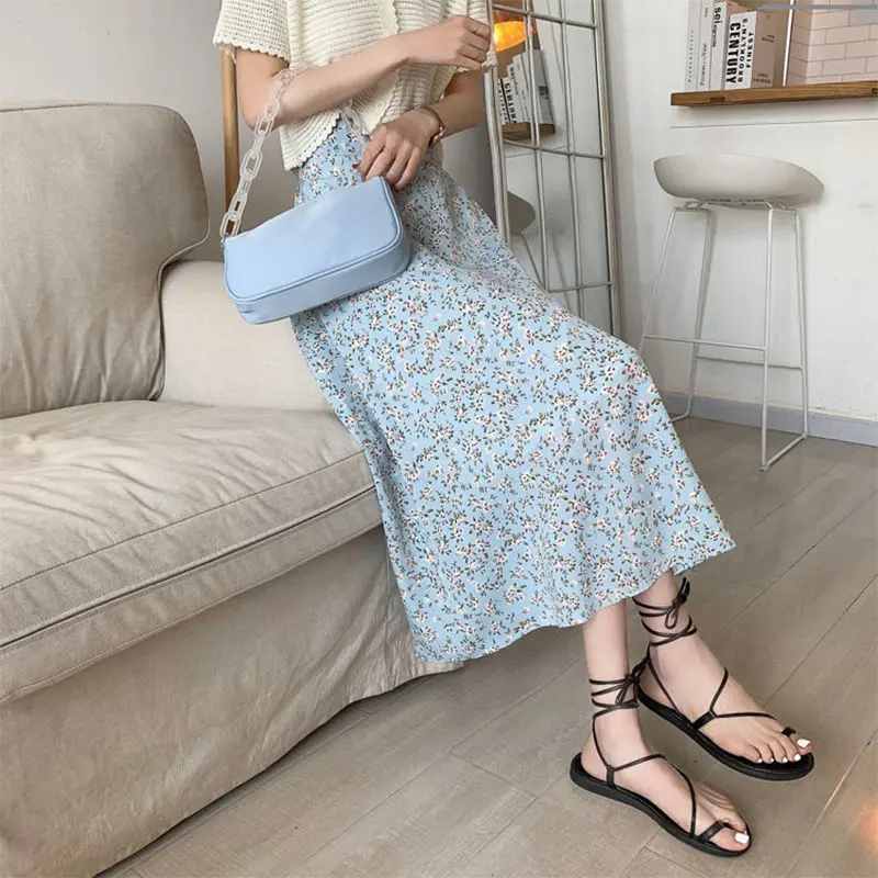 Юбка женская трапециевидная с завышенной талией модная облегающая цветочным